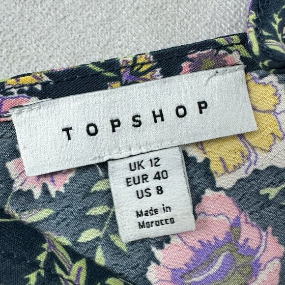 Topshop Womens Floral Ruffle V-Neck Dress Size US 8 Polyester - Picture 5 of 7